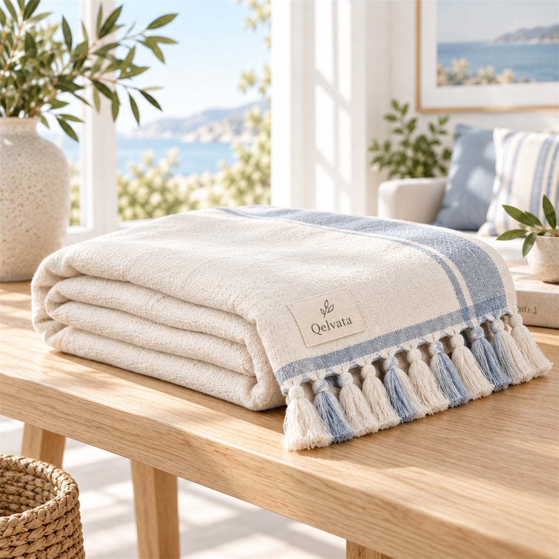Harbor Blue Woven Throw Blanket - view 1
